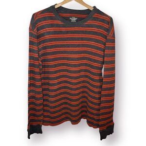 Old Navy Men’s Cotton Long Sleeve Stripe Waffle TShirt Orange Gray M
